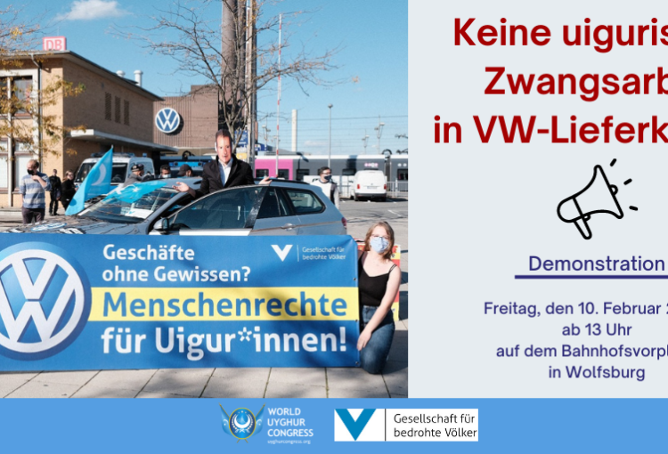 Einladung zu Menschenrechtsaktion in Wolfsburg (10.02.): Gegen uigurische Zwangsarbeit in VW-Lieferketten