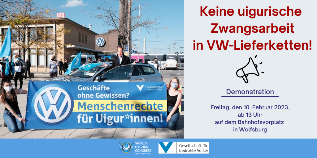 Einladung zu Menschenrechtsaktion in Wolfsburg (10.02.): Gegen uigurische Zwangsarbeit in VW-Lieferketten